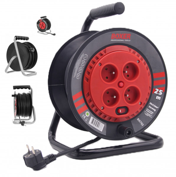 BX-753 Удлинитель На Катушке 25 М, 4 Розетки 2950 Вт.