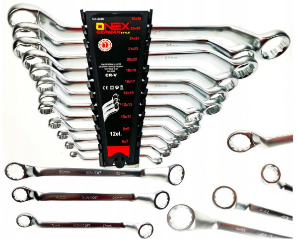OX-3246 Wrench Keys Set 12 Pcs Curved Matte 6-32 Mm